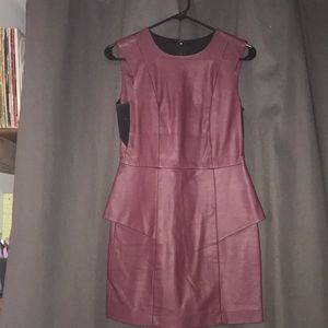 BCBG Dark Saffron Leather Peplum Dress